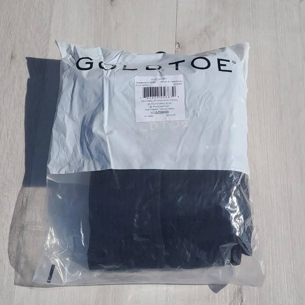 Gold Toe Harrington cotton crew socks 6 Pair Black Sizes 10-13 NWT‎ in packaging